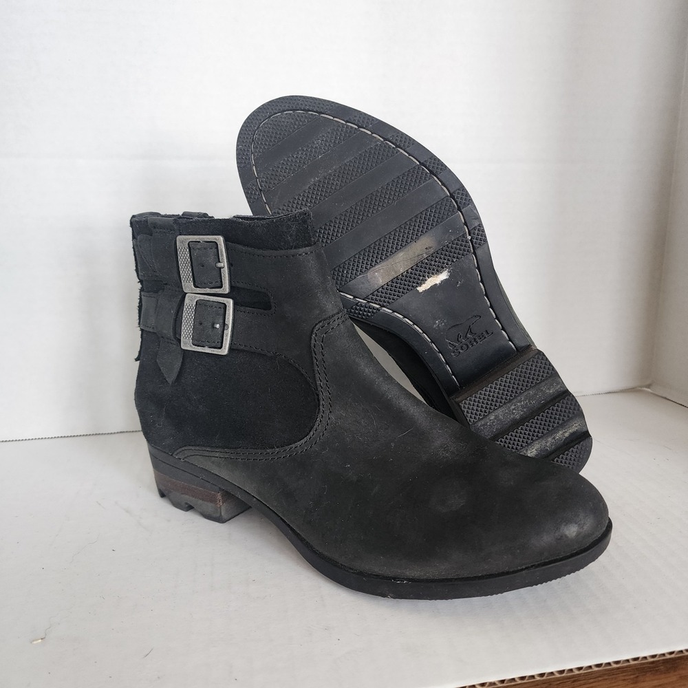 Sorel NL3080-010 Boots Wms Size 8.5 Lolla Ankle Leather Zip Buckle Black